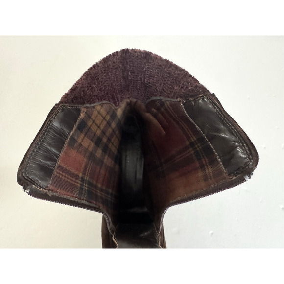 Aquatalia Mia Brown Suede Boots 9 Zip-Front Knit Cuff Low Wedge Heel Booties - Picture 12 of 16